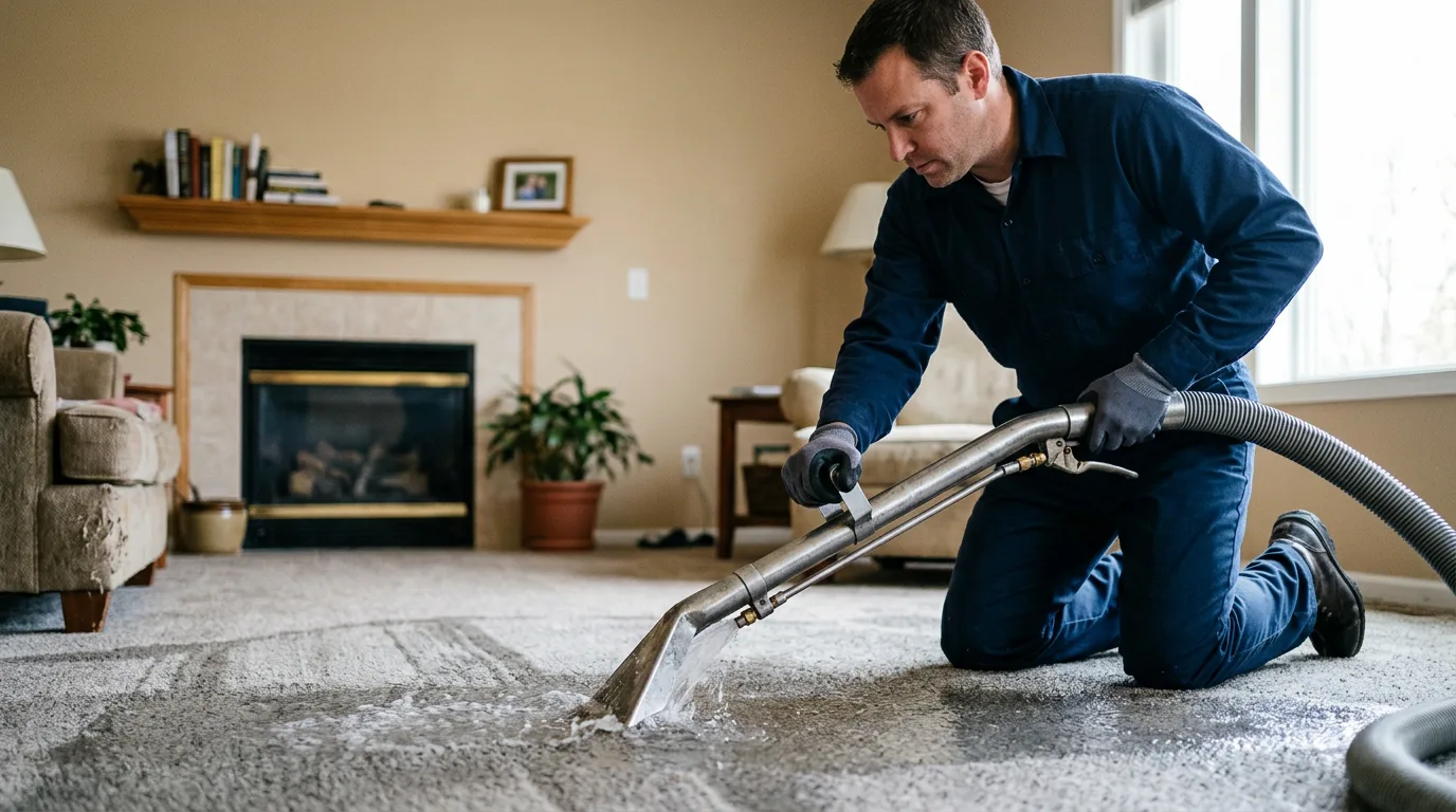 Water damage restoration technician working near Ottawa, KS